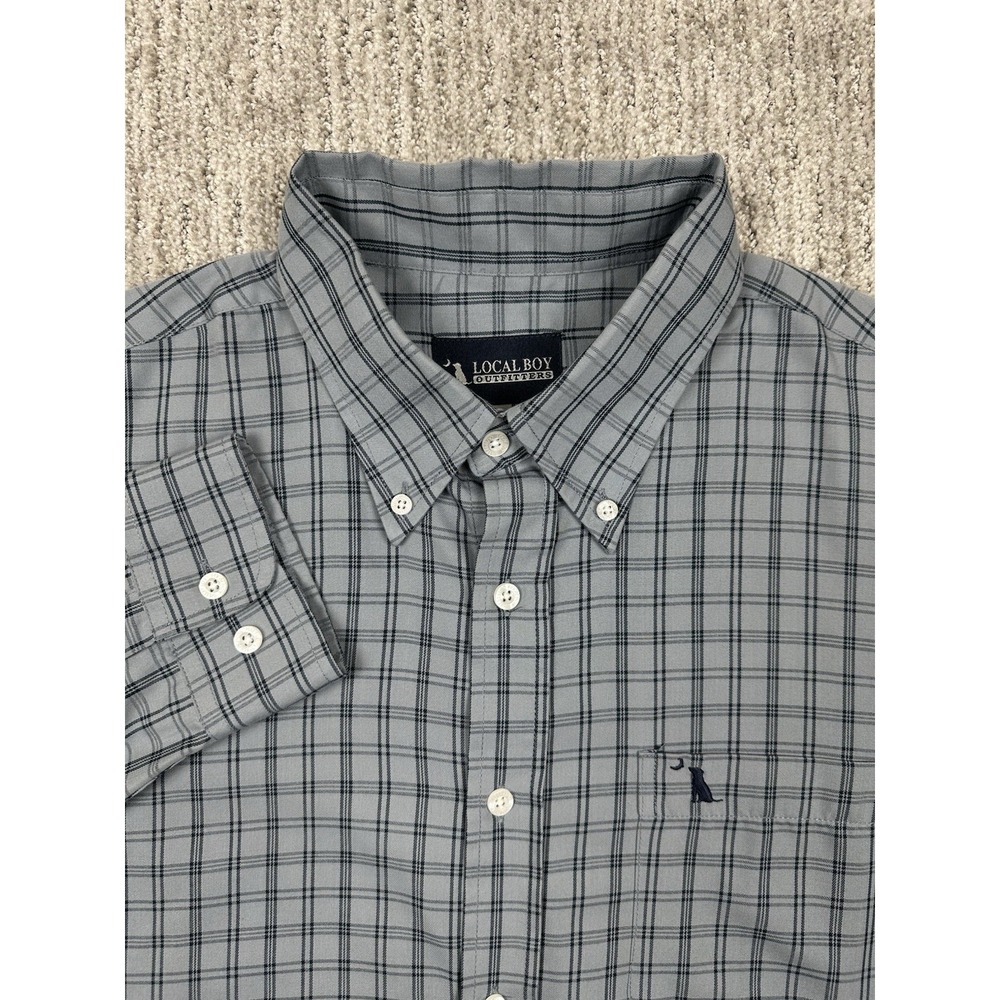 Local Boy Outfitters Mens Large Gray Plaid‎ Bamboo Button Down Shirt Long Sleeve